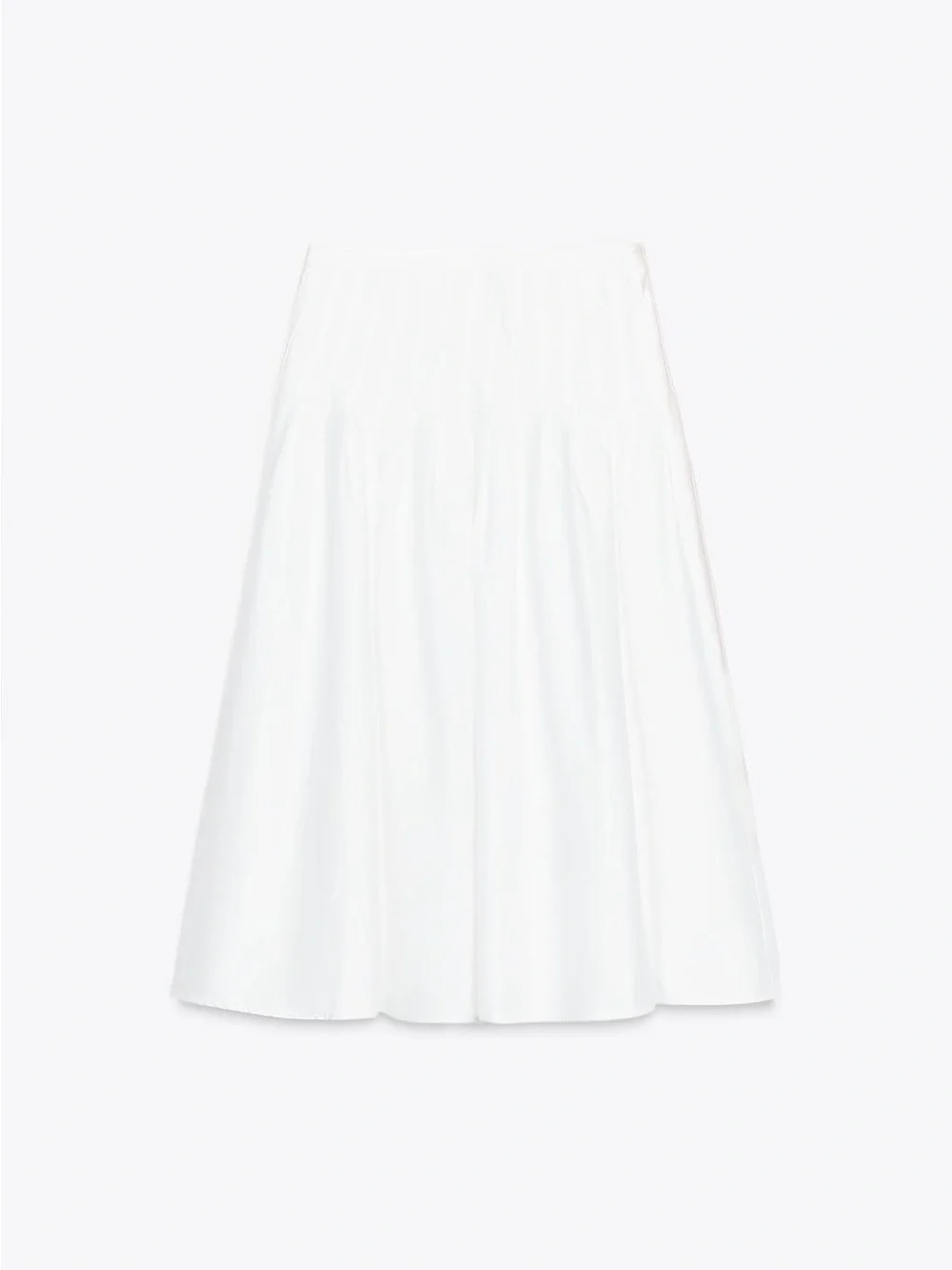 NWT Zara 100% Cotton White Pleated Flowy Midi Skirt Sz M Minimalist Clean July 4
